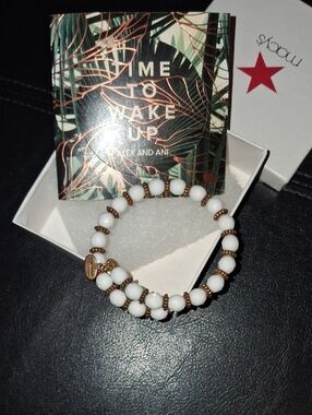 NIB Alex and Ani Vintage Sixty Six White Beaded Bracelet With Gold  Accents